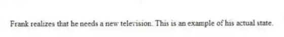 Frank realizes that he needs a new television. This is an example of his actual state.