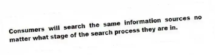 Consumers will search the same information sources no matter what stage of the search process they are in.