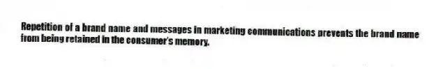 Repetition of a brand name and messages in marketing communications prevents the brand name from being retained in the consumer's memory.