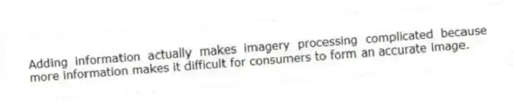 Adding information actually makes imagery processing complicated because more information makes it difficult for consumers to form an accurate image.