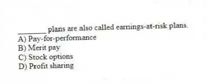 _______ plans are also called earnings-at-risk plans.
A) Pay-for-performance
B) Merit pay
C) Stock options
D) Profit sharing