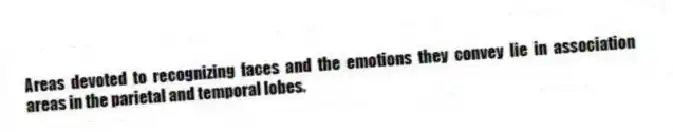 Areas devoted to recognizing faces and the emotions they convey lie in association areas in the parietal and temporal lobes.