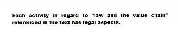 Each activity in regard to "law and the value chain" referenced in the text has legal aspects.