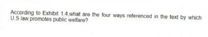 According to Exhibit 1.4,what are the four ways referenced in the text by which U.S.law promotes public welfare?