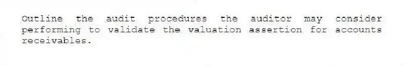 Outline the audit procedures the auditor may consider performing to validate the valuation assertion for accounts receivables.