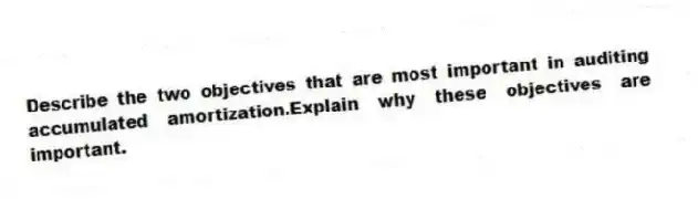 Describe the two objectives that are most important in auditing accumulated amortization.Explain why these objectives are important.