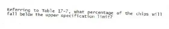 Referring to Table 17-7, what percentage of the chips will fall below the upper specification limit?