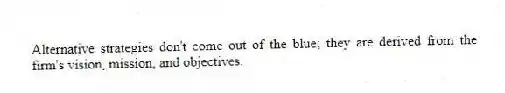 Alternative strategies don't come out of the blue; they are derived from the firm's vision, mission, and objectives.