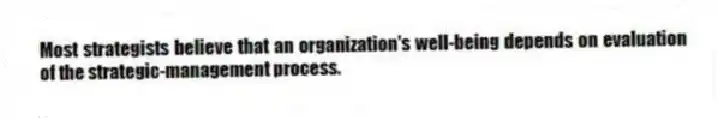 Most strategists believe that an organization's well-being depends on evaluation of the strategic-management process.