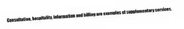 Consultation, hospitality, information and billing are examples of supplementary services.