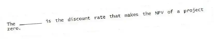 The ________ is the discount rate that makes the NPV of a project zero.