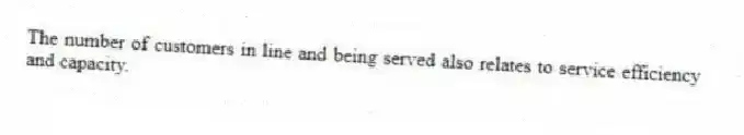 The number of customers in line and being served also relates to service efficiency and capacity.
