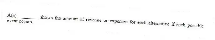 A(n) ________ shows the amount of revenue or expenses for each alternative if each possible event occurs.