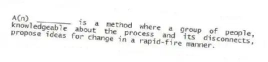 A(n) ________ is a method where a group of people, knowledgeable about the process and its disconnects, propose ideas for change in a rapid-fire manner.