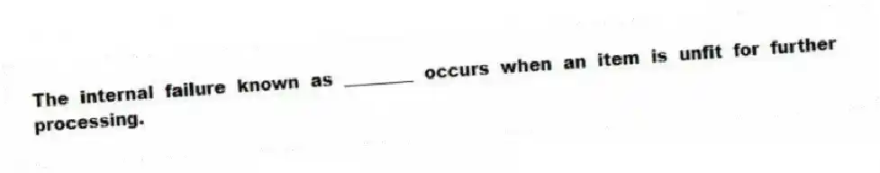 The internal failure known as ________ occurs when an item is unfit for further processing.