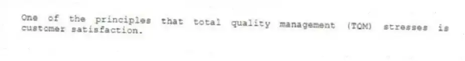 One of the principles that total quality management (TQM) stresses is customer satisfaction.