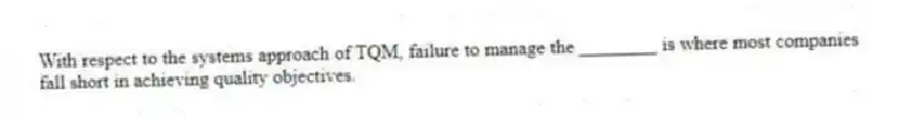 With respect to the systems approach of TQM, failure to manage the ________ is where most companies fall short in achieving quality objectives.