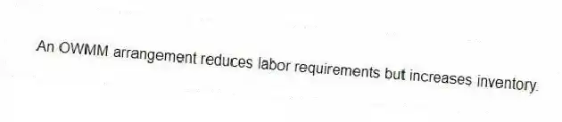 An OWMM arrangement reduces labor requirements but increases inventory.