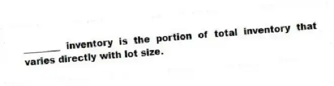 ________ inventory is the portion of total inventory that varies directly with lot size.