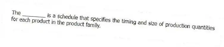 The ________ is a schedule that specifies the timing and size of production quantities for each product in the product family.