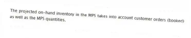 The projected on-hand inventory in the MPS takes into account customer orders (booked) as well as the MPS quantities.