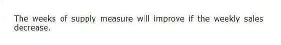 The weeks of supply measure will improve if the weekly sales decrease.