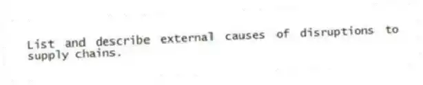 List and describe external causes of disruptions to supply chains.