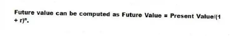 Future value can be computed as Future Value = Present Value/(1 + r)ⁿ.