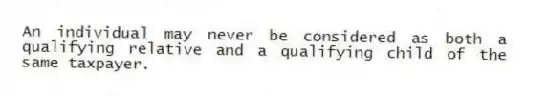 An individual may never be considered as both a qualifying relative and a qualifying child of the same taxpayer.