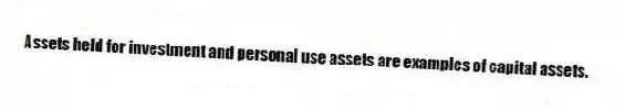 Assets held for investment and personal use assets are examples of capital assets.