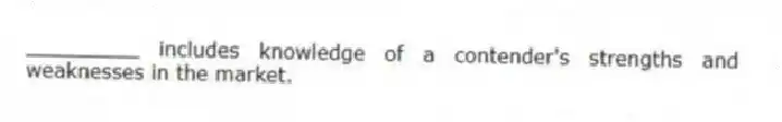 _________ includes knowledge of a contender's strengths and weaknesses in the market.