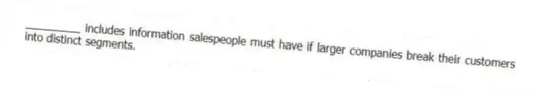 _________ includes information salespeople must have if larger companies break their customers into distinct segments.