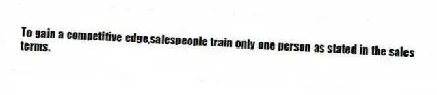 To gain a competitive edge,salespeople train only one person as stated in the sales terms.