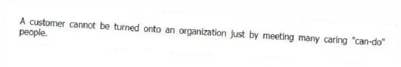 A customer cannot be turned onto an organization just by meeting many caring "can-do" people.