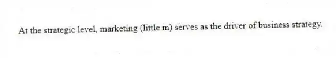 At the strategic level, marketing (little m) serves as the driver of business strategy.