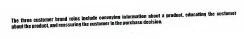 The three customer brand roles include conveying information about a product, educating the customer about the product, and reassuring the customer in the purchase decision.