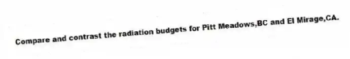 Compare and contrast the radiation budgets for Pitt Meadows,BC and El Mirage,CA.