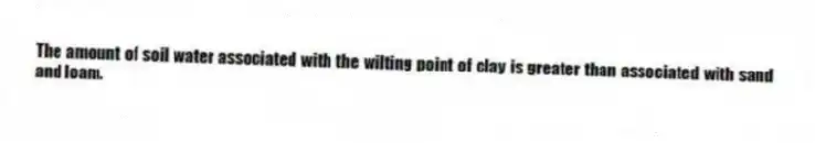 The amount of soil water associated with the wilting point of clay is greater than associated with sand and loam.