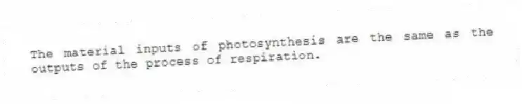 The material inputs of photosynthesis are the same as the outputs of the process of respiration.