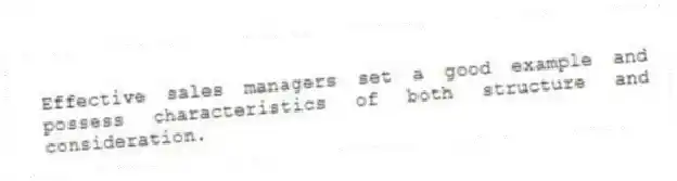 Effective sales managers set a good example and possess characteristics of both structure and consideration.