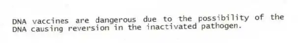 DNA vaccines are dangerous due to the possibility of the DNA causing reversion in the inactivated pathogen.