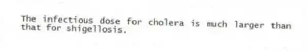 The infectious dose for cholera is much larger than that for shigellosis.