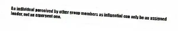 An individual perceived by other group members as influential can only be an assigned leader, not an emergent one.