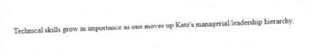 Technical skills grow in importance as one moves up Katz's managerial/leadership hierarchy.