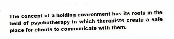 The concept of a holding environment has its roots in the field of psychotherapy in which therapists create a safe place for clients to communicate with them.
