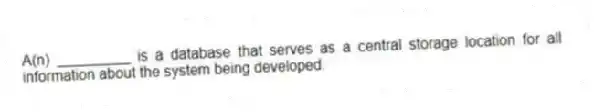 A(n) _________ is a database that serves as a central storage location for all information about the system being developed.