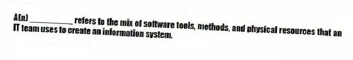 A(n) _________ refers to the mix of software tools, methods, and physical resources that an IT team uses to create an information system.