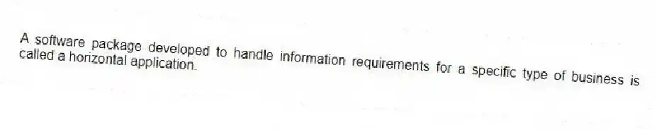A software package developed to handle information requirements for a specific type of business is called a horizontal application.