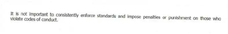 It is not important to consistently enforce standards and impose penalties or punishment on those who violate codes of conduct.