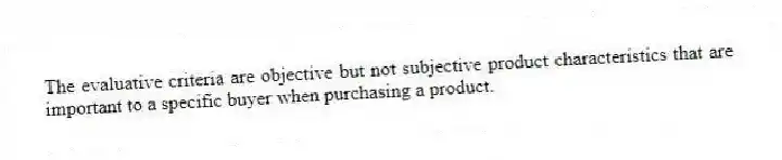 The evaluative criteria are objective but not subjective product characteristics that are important to a specific buyer when purchasing a product.